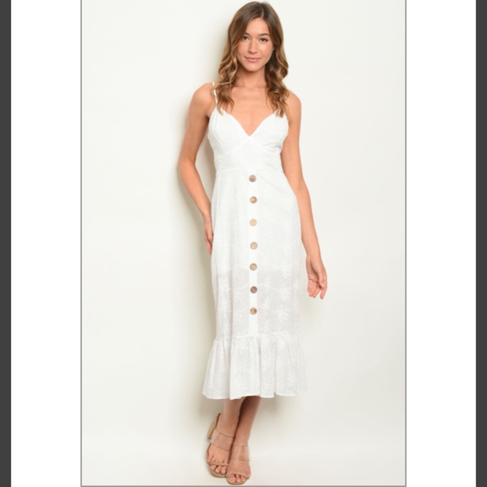 White Strap Bottom Down Midi Summer Dress